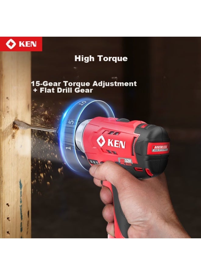 KEN Ruiqi Rare Earth Lithium Drill, Brushless Q12bl-2, Cordless Drill, 12v, Household Screwdriver, Home Improvement Tool - Image 1