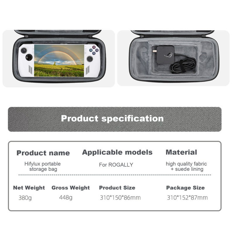 Gaming Accessory Storage Case: 1 Black Hard Shell With Soft Suede Lining - Shockproof Wear-resistant Waterproof Portable Bag for ROG Handheld Travel Organization - Image 3