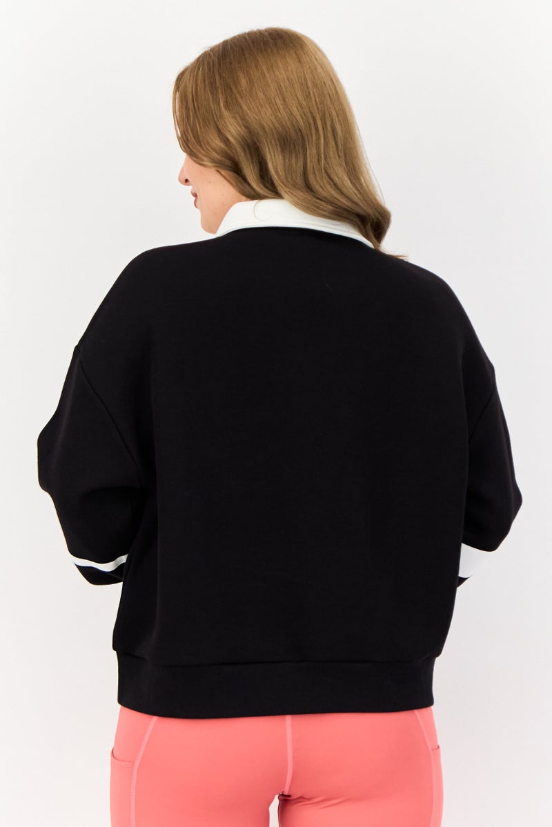 GIORDANO Women G-Motion Sportswear Fit Long Sleeve Outdoor Sweatshirt, Black  - Image 2