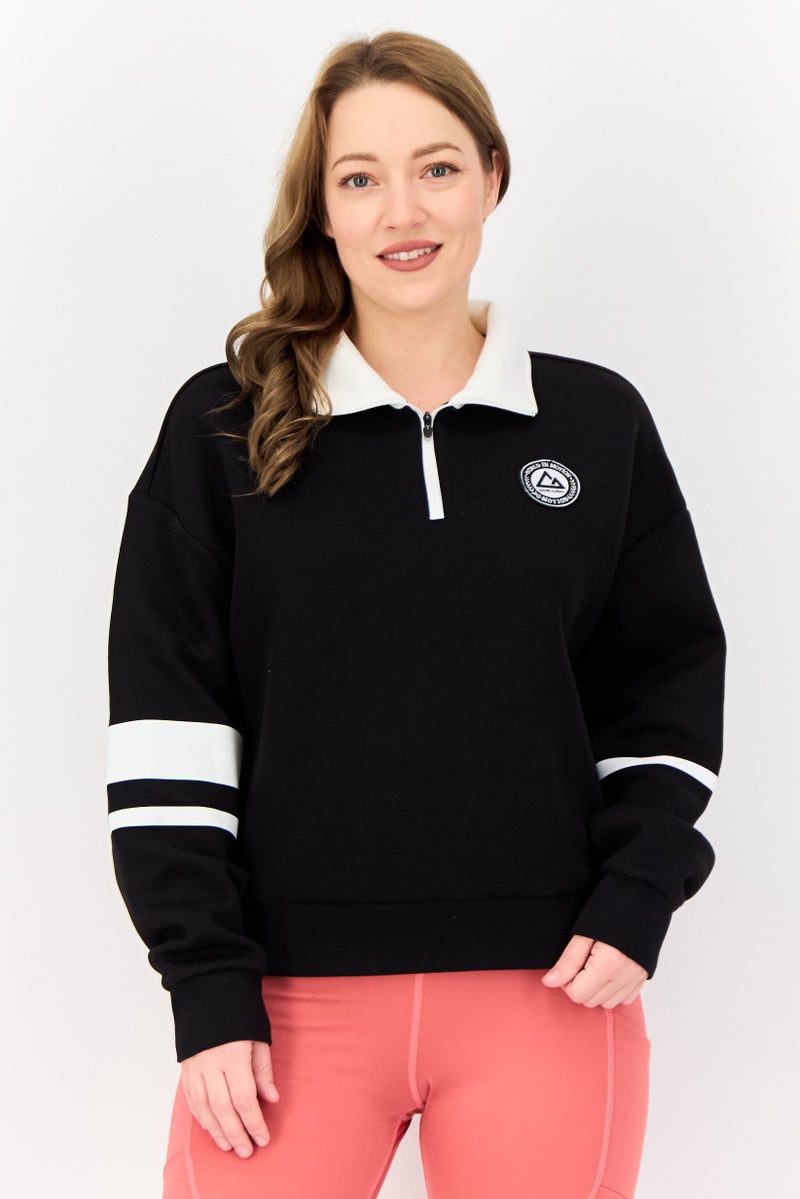 GIORDANO Women G-Motion Sportswear Fit Long Sleeve Outdoor Sweatshirt, Black  - Image 1