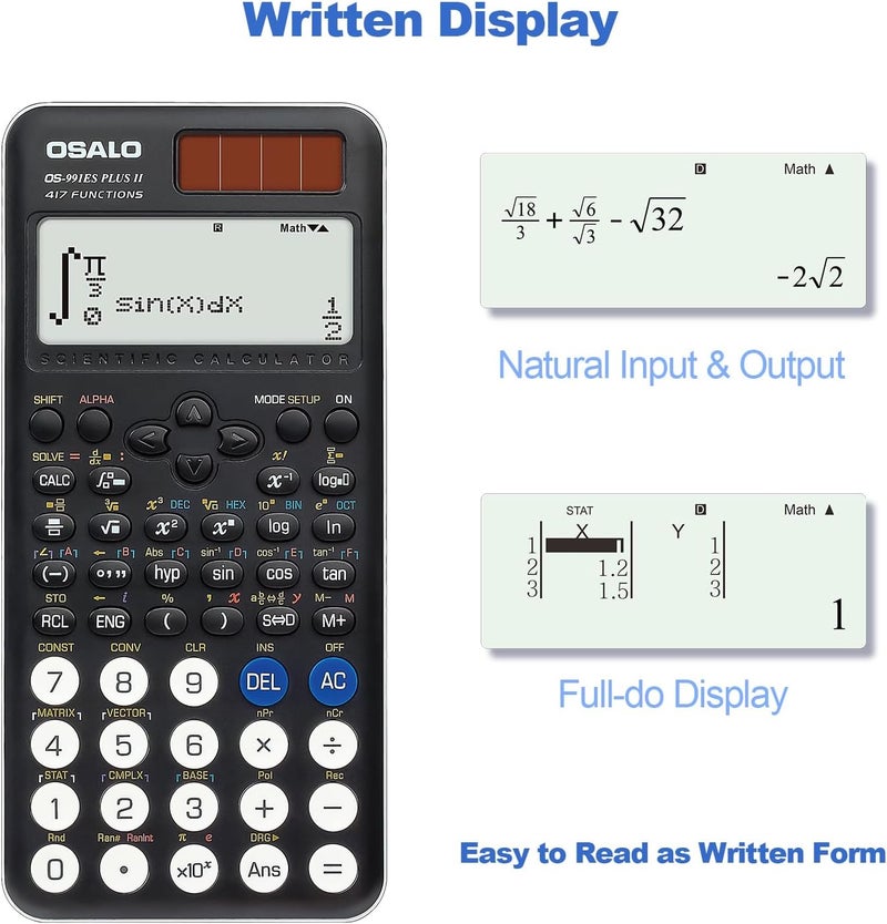 OSALO Scientific Calculator 417 Function 2 Line 10+2 Digits Written Display Solar and Battery Calculators for Students Secondary School College (OS 991ES Plus 2nd Edition) - Image 2