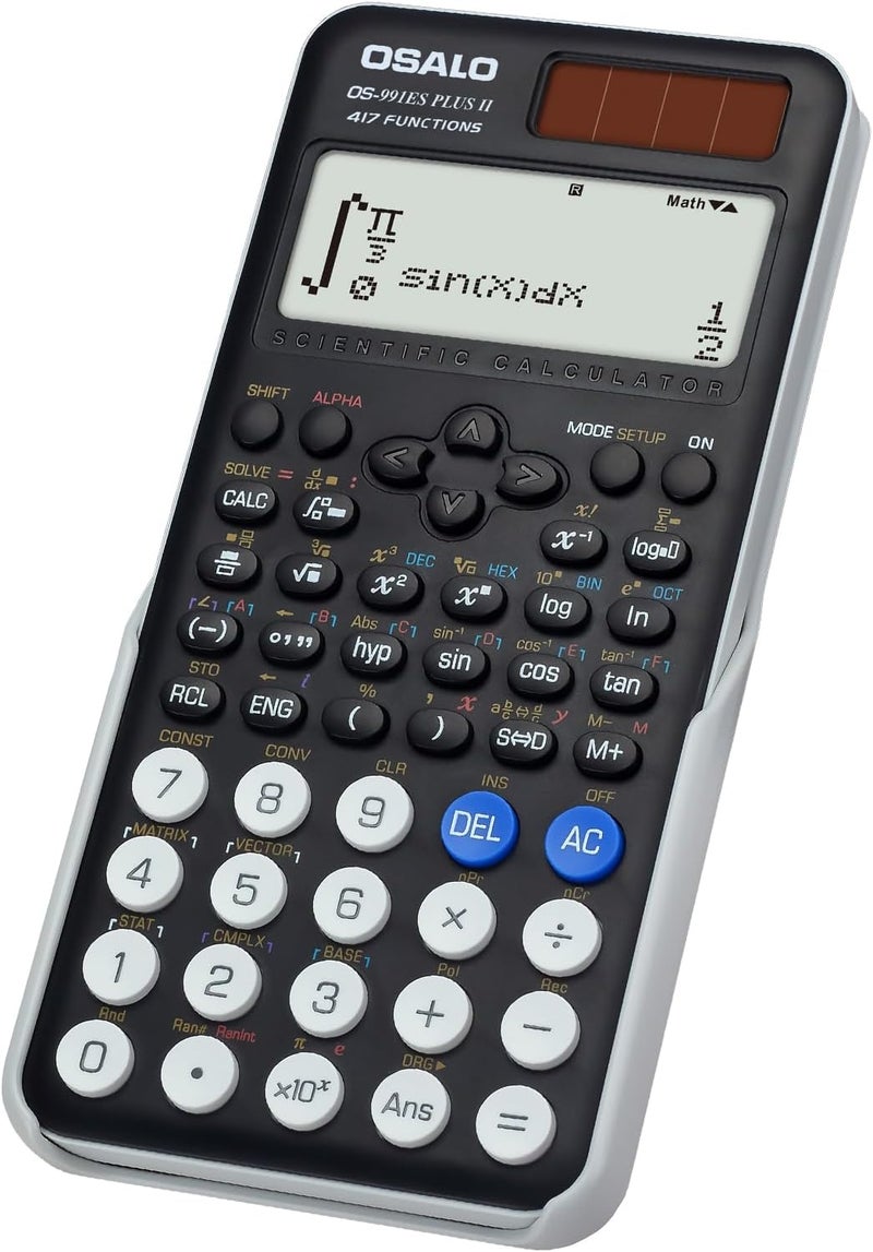 OSALO Scientific Calculator 417 Function 2 Line 10+2 Digits Written Display Solar and Battery Calculators for Students Secondary School College (OS 991ES Plus 2nd Edition) - Image 1