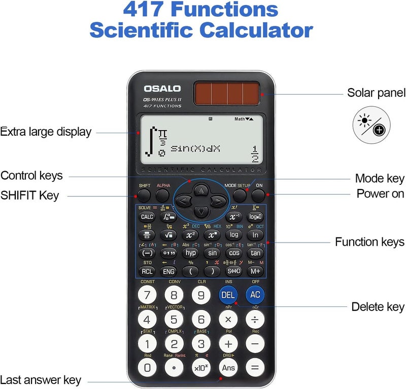 OSALO Scientific Calculator 417 Function 2 Line 10+2 Digits Written Display Solar and Battery Calculators for Students Secondary School College (OS 991ES Plus 2nd Edition) - Image 5