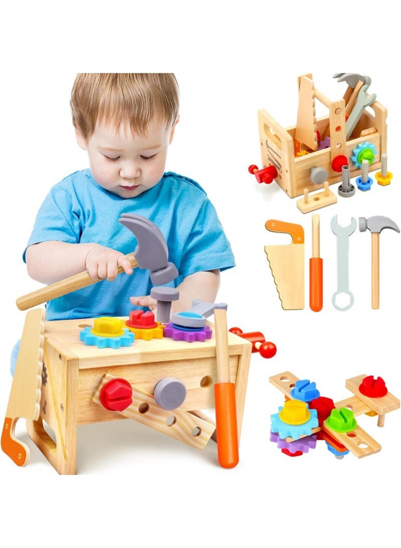 Wooden Tool Set for Kids, Montessori Wooden Tool Box with Saws, Screws, Hammers, Creative Construction Toys, Educational Gifts for Boys and Girls  - Image 1