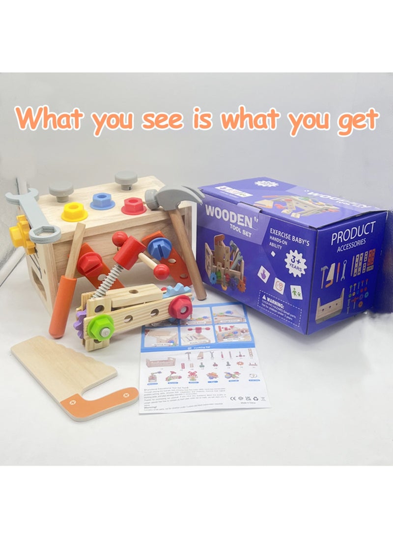 Wooden Tool Set for Kids, Montessori Wooden Tool Box with Saws, Screws, Hammers, Creative Construction Toys, Educational Gifts for Boys and Girls  - Image 3