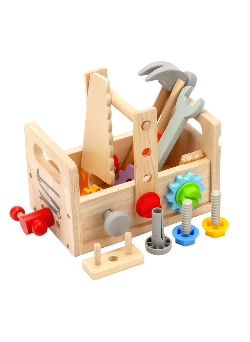 Wooden Tool Set for Kids, Montessori Wooden Tool Box with Saws, Screws, Hammers, Creative Construction Toys, Educational Gifts for Boys and Girls  - Image 2