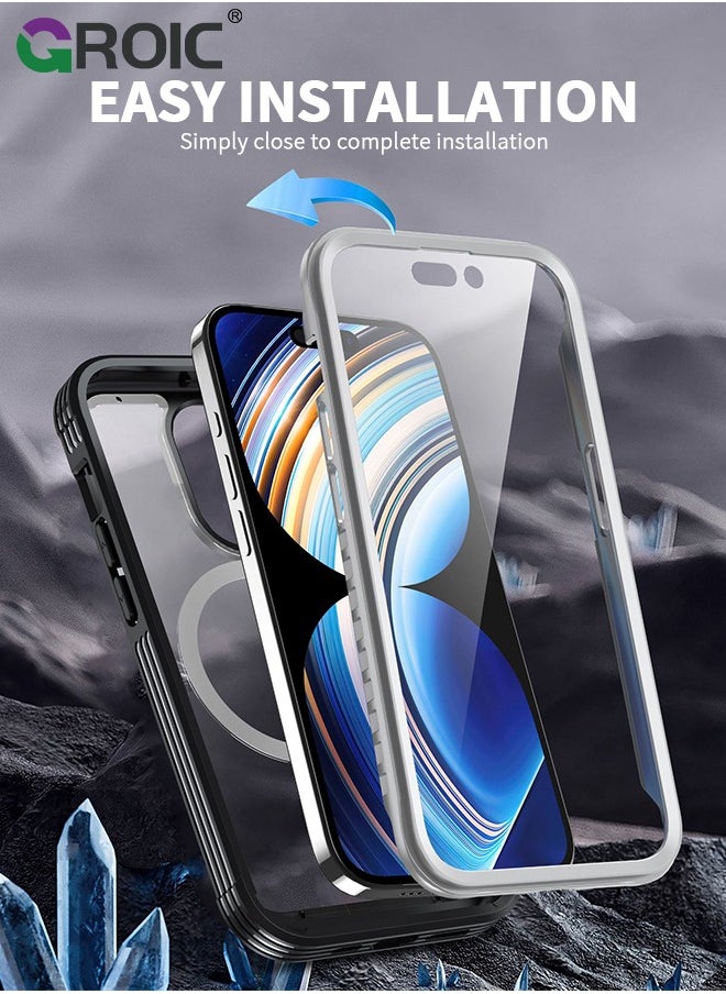 GROIC - For iPhone 15 Case [Compatible with MagSafe] Full-Body Magnetic Bumper Shell with Built-in 9H Tempered Glass Screen Protector and Camera Lens Protector,Shockproof Bumper Phone Cover - Image 1