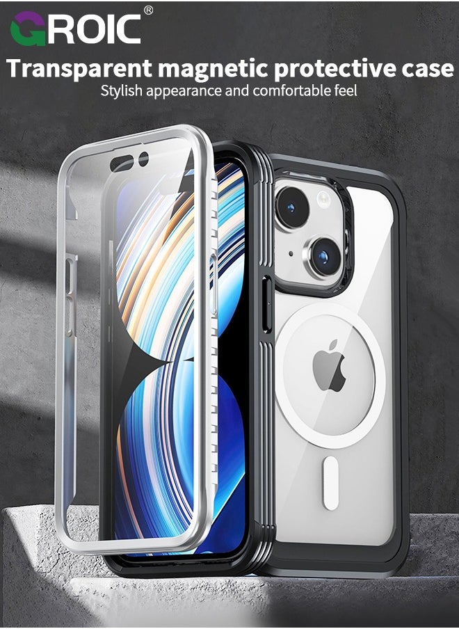 GROIC - For iPhone 15 Case [Compatible with MagSafe] Full-Body Magnetic Bumper Shell with Built-in 9H Tempered Glass Screen Protector and Camera Lens Protector,Shockproof Bumper Phone Cover - Image 1