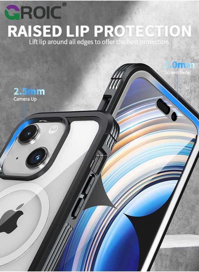 GROIC - For iPhone 15 Case [Compatible with MagSafe] Full-Body Magnetic Bumper Shell with Built-in 9H Tempered Glass Screen Protector and Camera Lens Protector,Shockproof Bumper Phone Cover - Image 1
