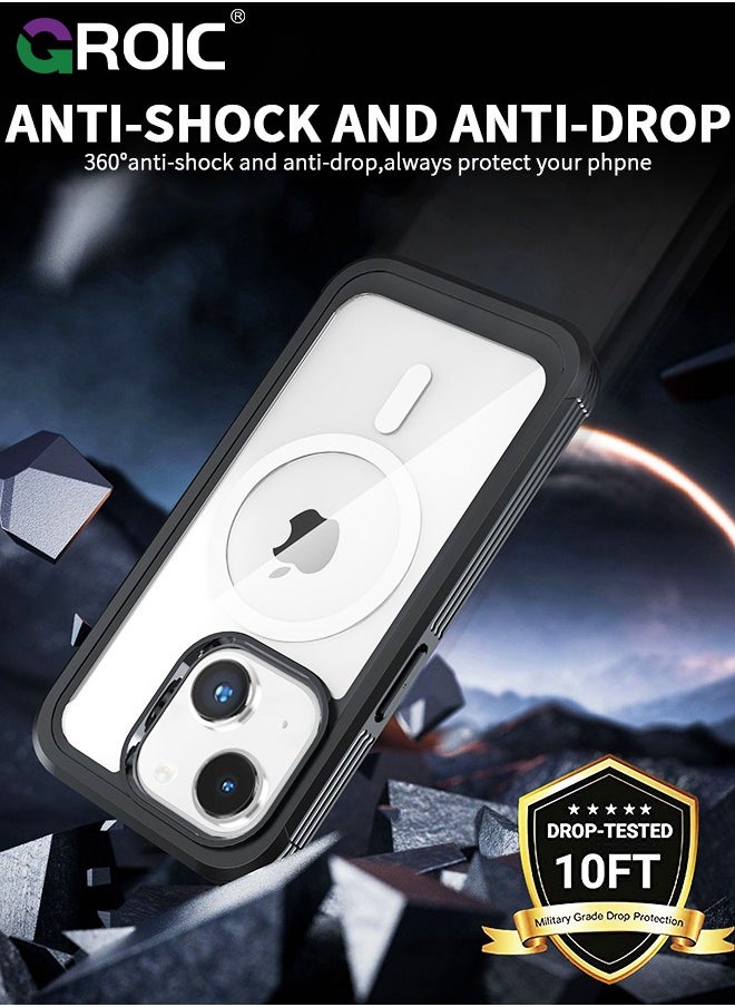 GROIC - For iPhone 15 Case [Compatible with MagSafe] Full-Body Magnetic Bumper Shell with Built-in 9H Tempered Glass Screen Protector and Camera Lens Protector,Shockproof Bumper Phone Cover - Image 1