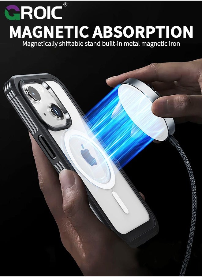 GROIC - For iPhone 15 Case [Compatible with MagSafe] Full-Body Magnetic Bumper Shell with Built-in 9H Tempered Glass Screen Protector and Camera Lens Protector,Shockproof Bumper Phone Cover - Image 1
