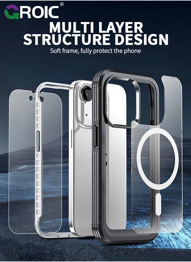 GROIC - For iPhone 15 Case [Compatible with MagSafe] Full-Body Magnetic Bumper Shell with Built-in 9H Tempered Glass Screen Protector and Camera Lens Protector,Shockproof Bumper Phone Cover - Image 1
