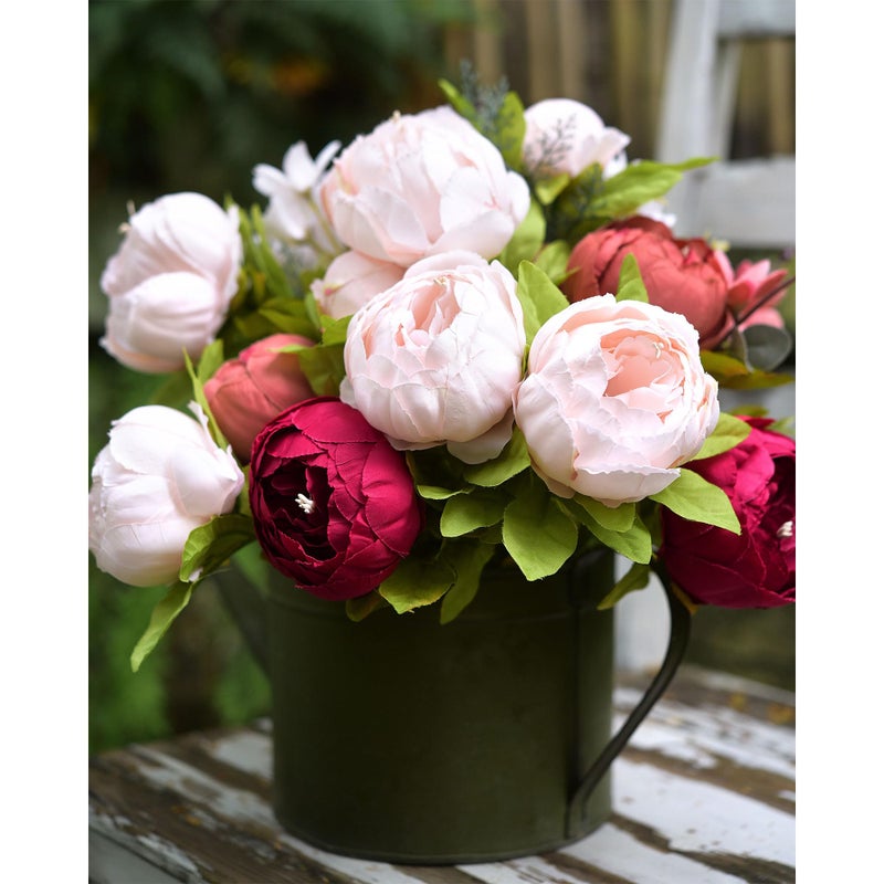 FiveSeasonStuff Burnt Pink and Dusty Pink Vintage Artificial Peonies Silk Flowers and Hydrangeas for Wedding Bridal Home Decor â€“ Beautiful Floral Centerpiece Bouquet (Fireside Romance) - Image 3
