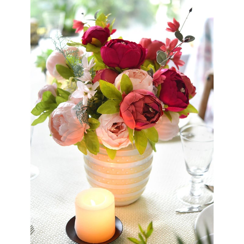 FiveSeasonStuff Burnt Pink and Dusty Pink Vintage Artificial Peonies Silk Flowers and Hydrangeas for Wedding Bridal Home Decor â€“ Beautiful Floral Centerpiece Bouquet (Fireside Romance) - Image 2