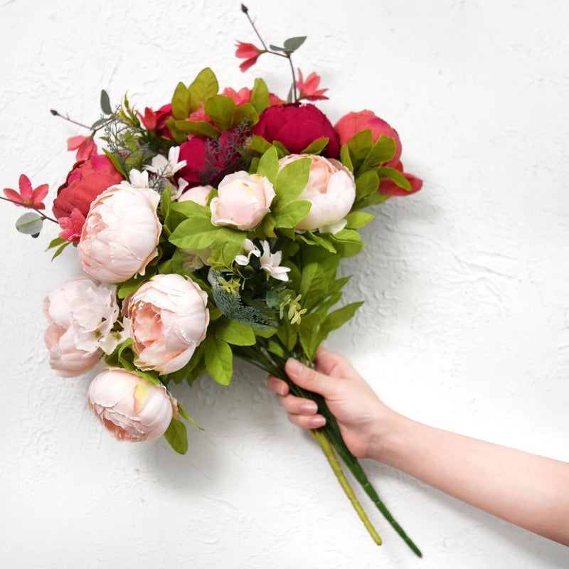FiveSeasonStuff Burnt Pink and Dusty Pink Vintage Artificial Peonies Silk Flowers and Hydrangeas for Wedding Bridal Home Decor â€“ Beautiful Floral Centerpiece Bouquet (Fireside Romance) - Image 5