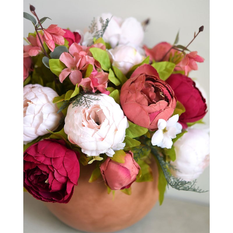FiveSeasonStuff Burnt Pink and Dusty Pink Vintage Artificial Peonies Silk Flowers and Hydrangeas for Wedding Bridal Home Decor â€“ Beautiful Floral Centerpiece Bouquet (Fireside Romance) - Image 4
