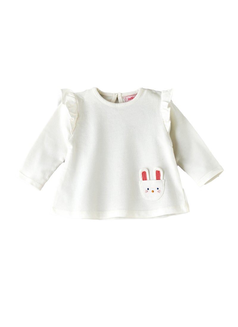 Jelliene Baby White Top with Bunny Pocket and Ruffles  - Image 1