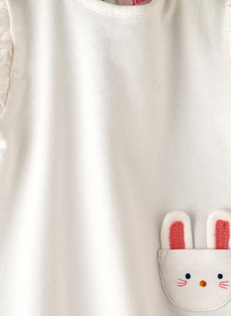 Jelliene Baby White Top with Bunny Pocket and Ruffles