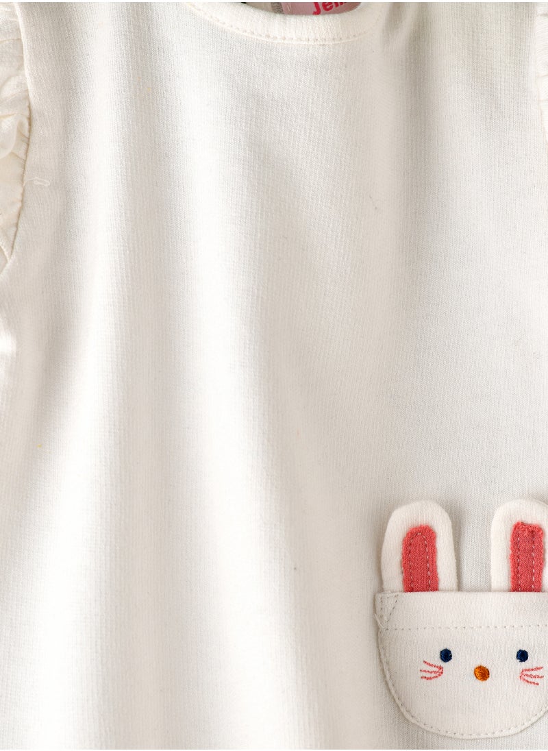 Jelliene Baby White Top with Bunny Pocket and Ruffles  - Image 3