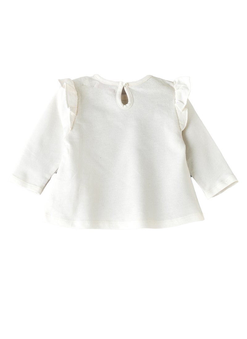 Jelliene Baby White Top with Bunny Pocket and Ruffles  - Image 2