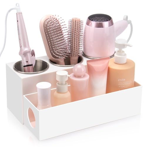 GFWARE Hair Tool Organizer - Bathroom Vanity Organizers and Storage, Hair Styling Accessories Hot Tools Organizer Hair Dryer, Blow Dryer, Curling Iron, Flat Iron, Hair Straightener, White - Image 1
