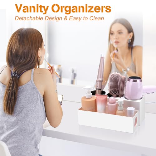 GFWARE Hair Tool Organizer - Bathroom Vanity Organizers and Storage, Hair Styling Accessories Hot Tools Organizer Hair Dryer, Blow Dryer, Curling Iron, Flat Iron, Hair Straightener, White - Image 3