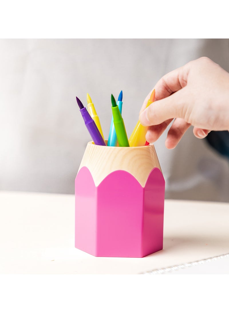 Deli E9145 Pen Holder - High-Quality PS Material, 87x76x104mm, Light Red/Light Blue, Playful Pencil Design - Image 4