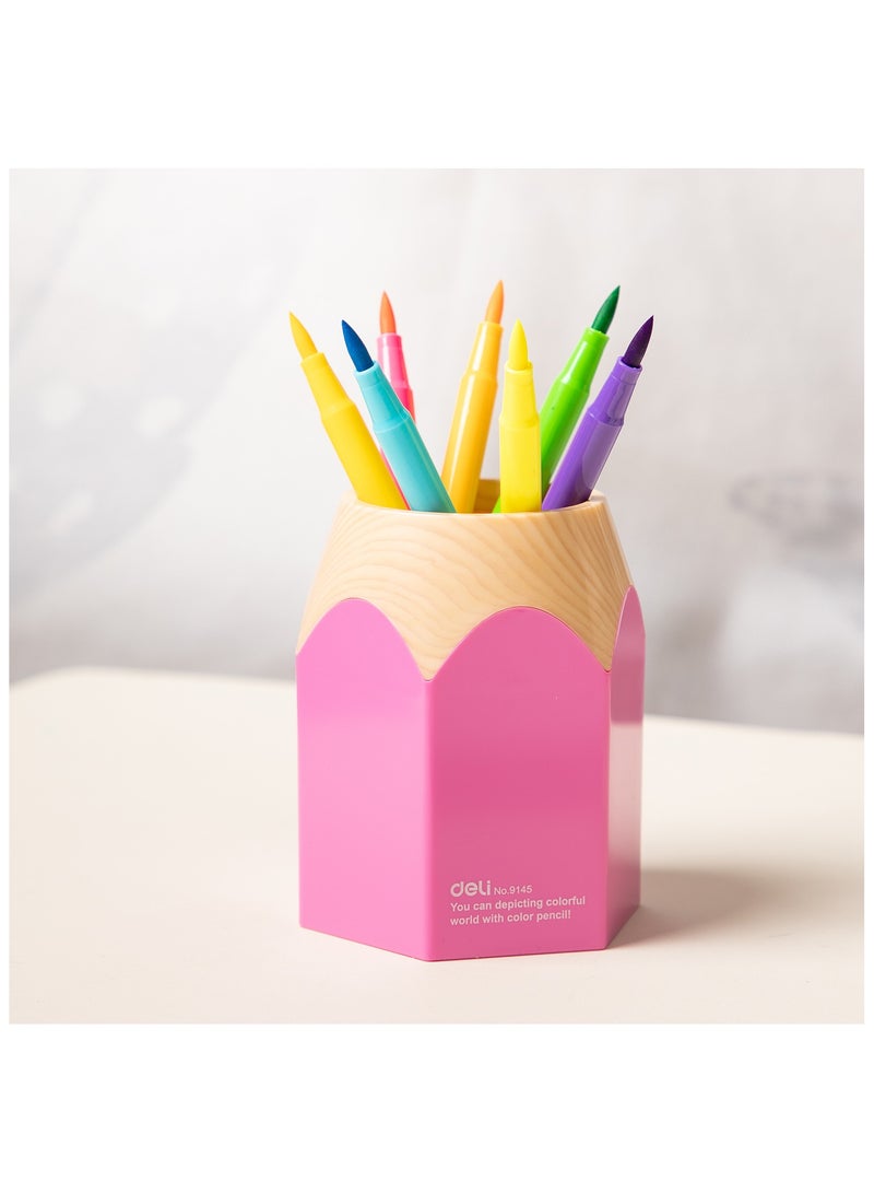 Deli E9145 Pen Holder - High-Quality PS Material, 87x76x104mm, Light Red/Light Blue, Playful Pencil Design - Image 2