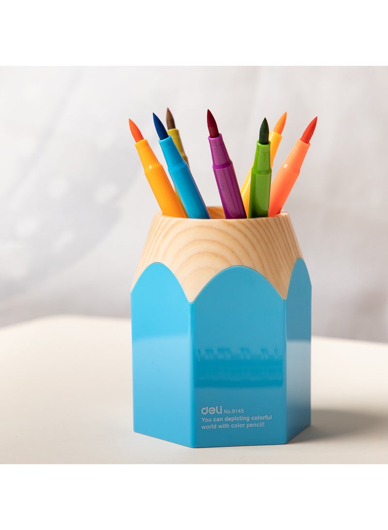Deli E9145 Pen Holder - High-Quality PS Material, 87x76x104mm, Light Red/Light Blue, Playful Pencil Design - Image 3