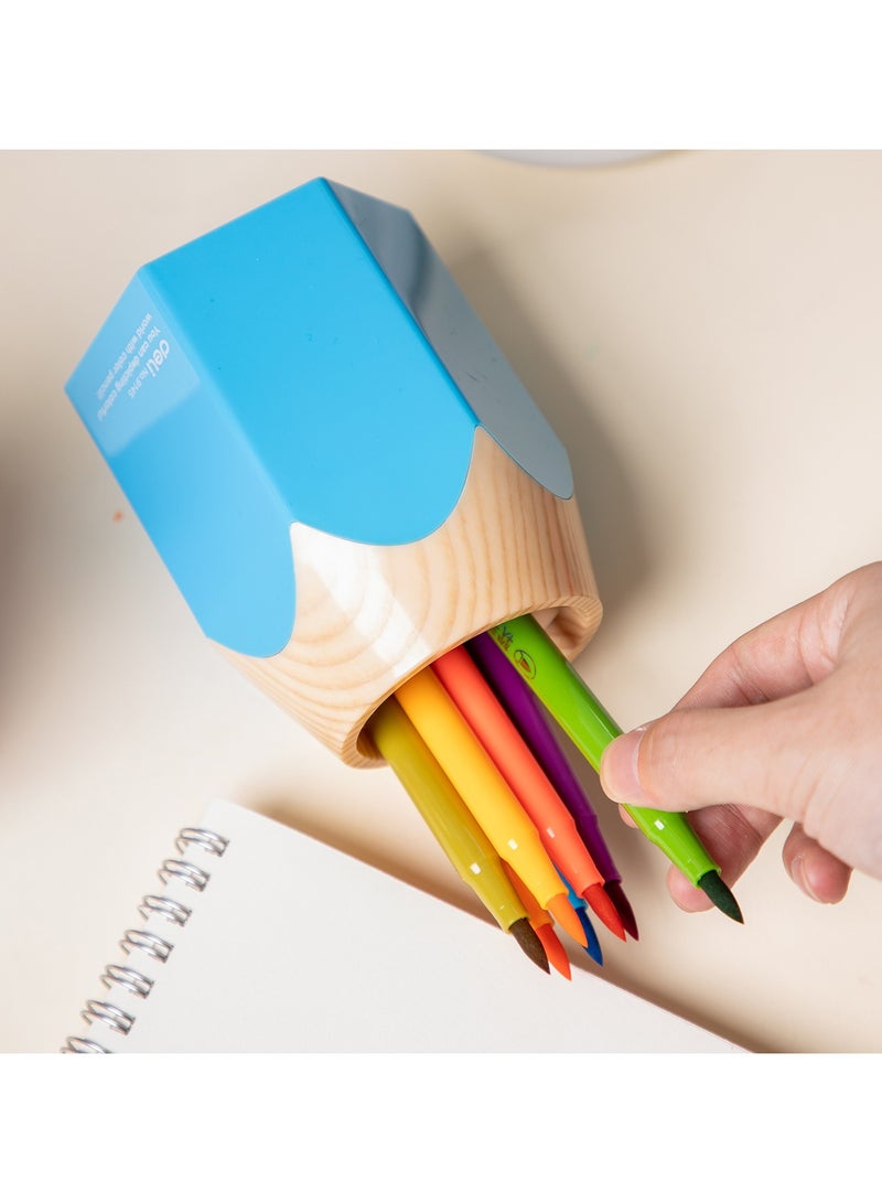 Deli E9145 Pen Holder - High-Quality PS Material, 87x76x104mm, Light Red/Light Blue, Playful Pencil Design - Image 5
