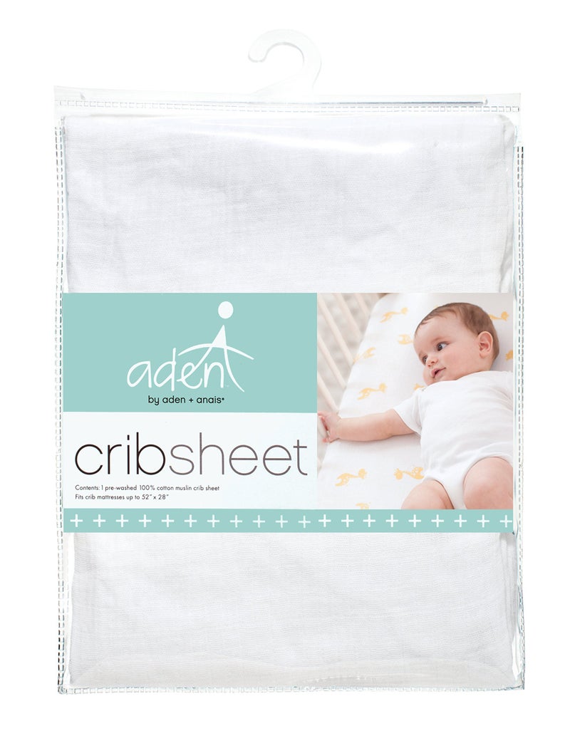 aden + anais aden by aden + anais Classic Crib Sheet, 100% Cotton Muslin, Super Soft, Breathable, Tailored Snug Fit, Solid White - Image 3