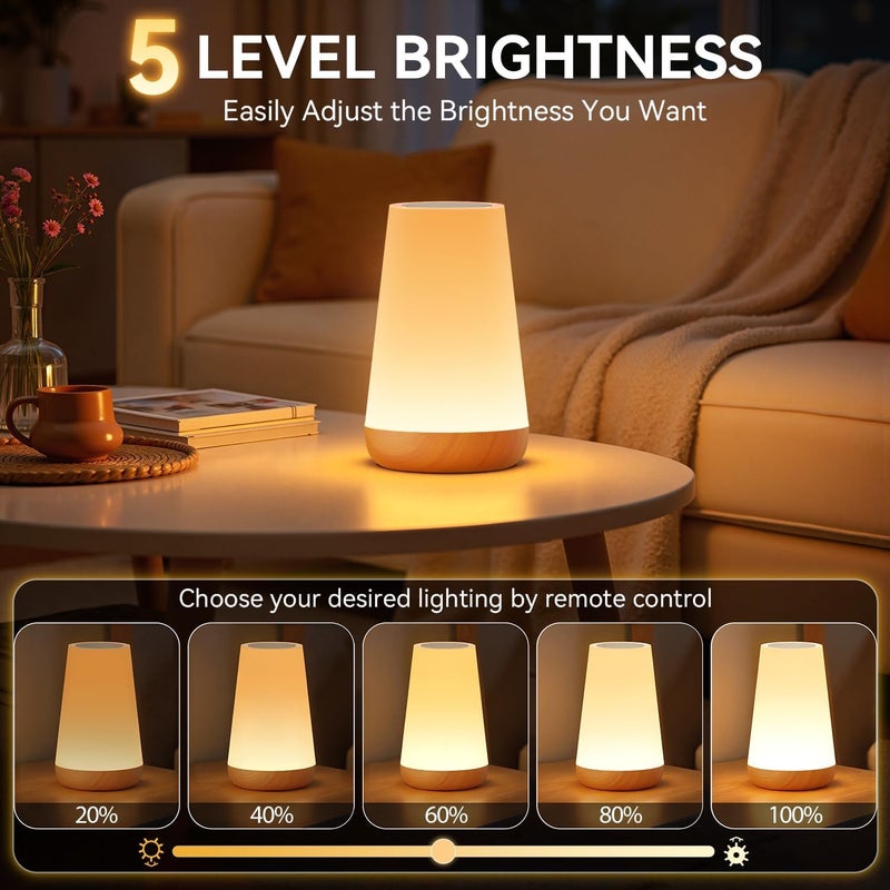 Auxmir Rechargeable LED Night Light with Remote Control, 13 Colors & 5 Brightness Touch Lamp, Portable Bedside Light for Baby Nursery, Bedroom, Camping & Home Decor, Light Brown - Image 3