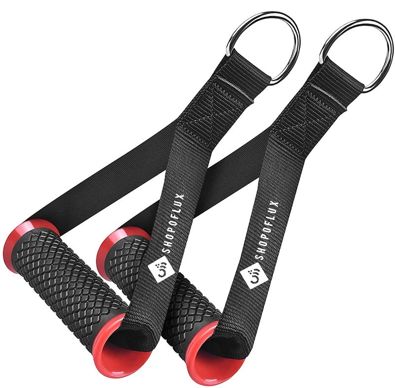 Shopoflux® Heavy Duty Handles with Solid ABS Cores and Welded D-Rings for Gym Machine, Resistance Band, Cable Machines (1 Pair) (Red) - Image 1