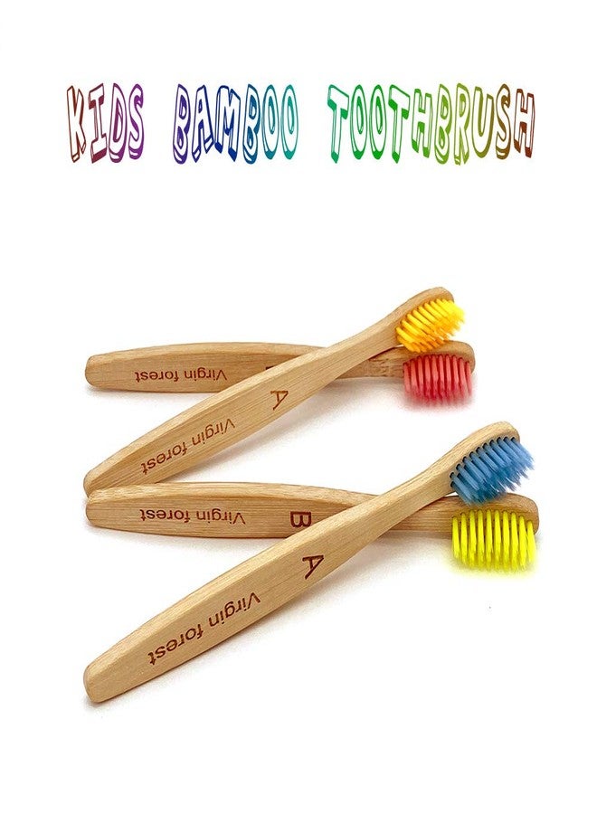 Virgin Forest Kids Bamboo Toothbrushes, Biodegradable BPA-Free Soft, 4pk Assorted Colors - Image 3