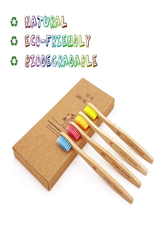 Virgin Forest Kids Bamboo Toothbrushes, Biodegradable BPA-Free Soft, 4pk Assorted Colors - Image 5