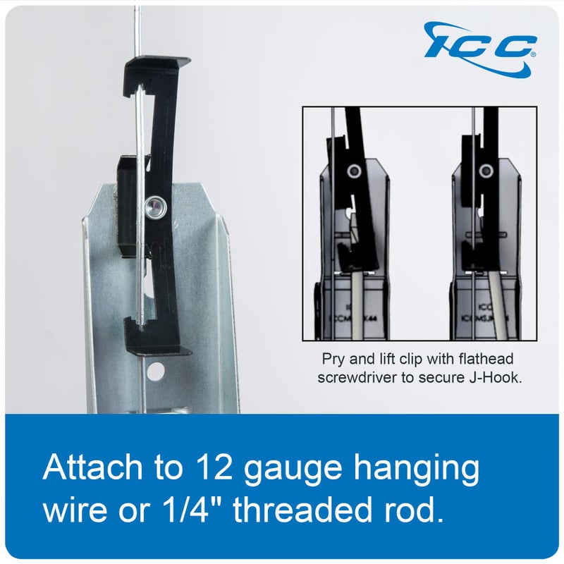 ICC Batwing J Hook 1 5/16â€ Without Retainer Clip - Galvanized Steel Cable Management Hooks for Hanging Cable to Hanger Wire and Threaded Rod - Rust-Resistant, EIA and TIA Compliant, 1 5/16 in 25 Pack - Image 5