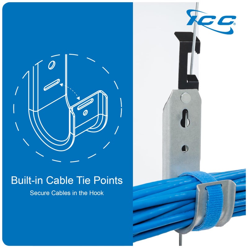 ICC Batwing J Hook 1 5/16â€ Without Retainer Clip - Galvanized Steel Cable Management Hooks for Hanging Cable to Hanger Wire and Threaded Rod - Rust-Resistant, EIA and TIA Compliant, 1 5/16 in 25 Pack - Image 4