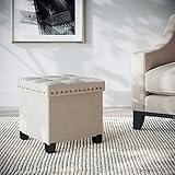 Nathan James Payton Foldable Storage Ottoman Footrest and Seat Cube, Beige - Image 1