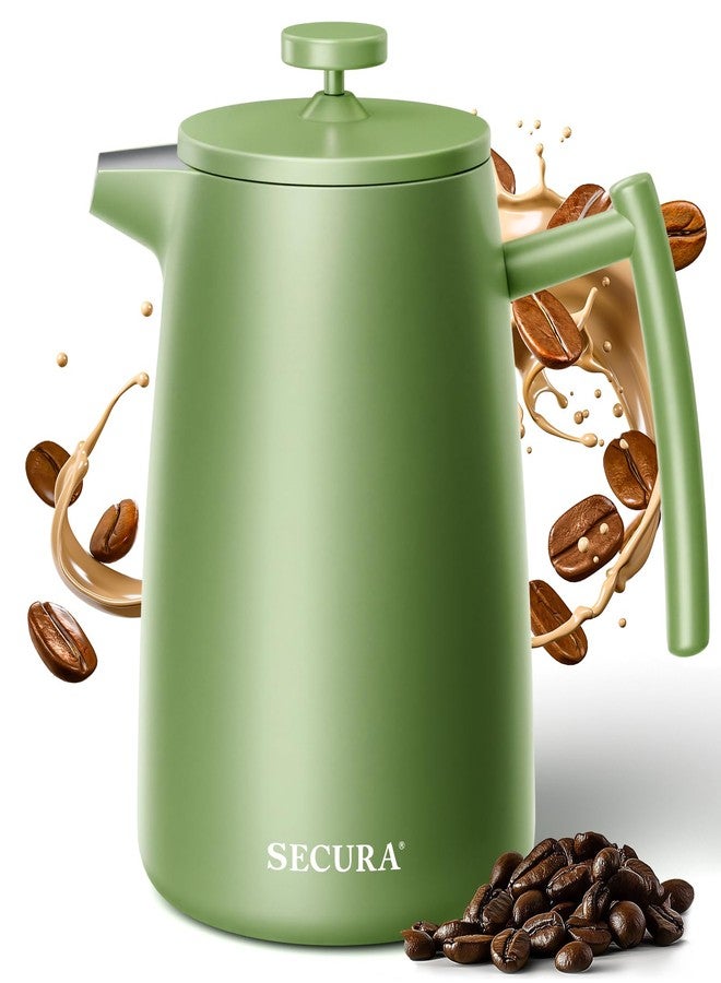 Secura 50oz French Press Coffee Maker - 304 Stainless Steel, Insulated Coffee Press with Extra Filter, Green - Image 1