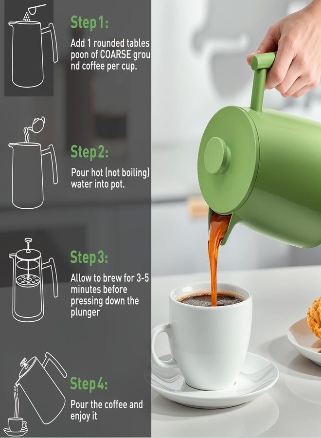 Secura 50oz French Press Coffee Maker - 304 Stainless Steel, Insulated Coffee Press with Extra Filter, Green - Image 5