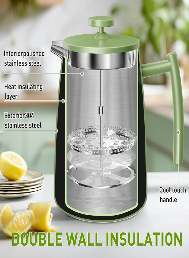 Secura 50oz French Press Coffee Maker - 304 Stainless Steel, Insulated Coffee Press with Extra Filter, Green - Image 2