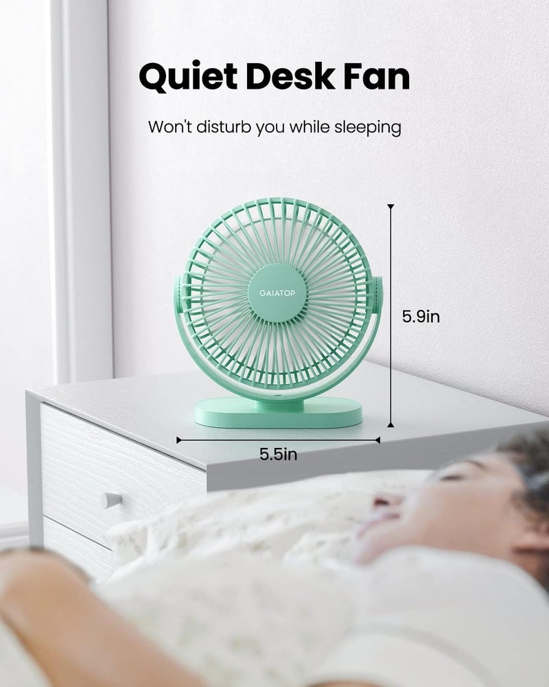 Gaiatop USB Desk Fan, 5.5 Inch Small Quiet Powerful 3 Speeds 90Â° Rotate, Personal Mini Portable Desktop Table Fans, Cooling for Home Office Car Travel Indoor Outdoor Green - Image 4