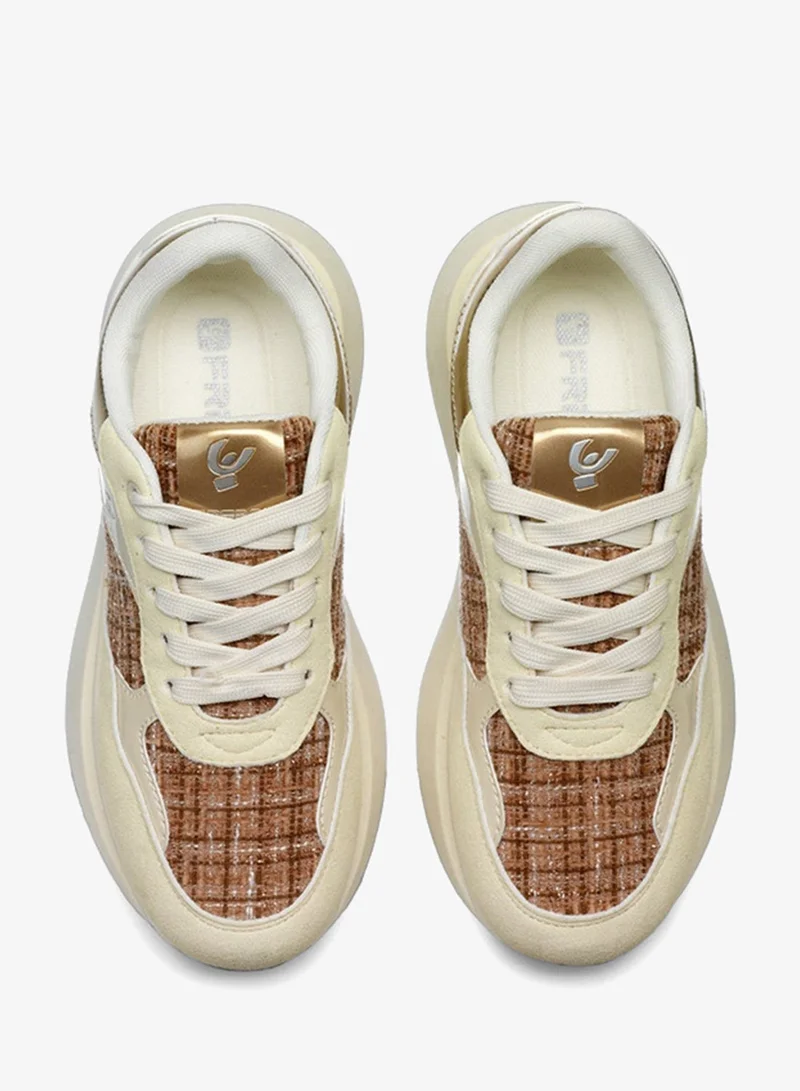Freddy Nude & Beige Freddy Women’s Platform Sneakers – Nude Beige Suede & Textured Fabric Casual Shoes with Chunky Sole for Women | Best Price UAE
