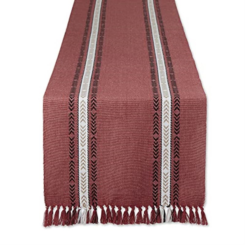 Design Imports DII Clay Dobby Striped Fringe Ribbed Table Runner 14x72 - Image 1