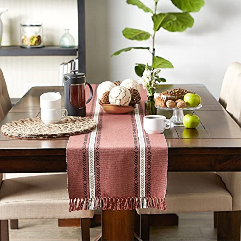 Design Imports DII Clay Dobby Striped Fringe Ribbed Table Runner 14x72 - Image 3
