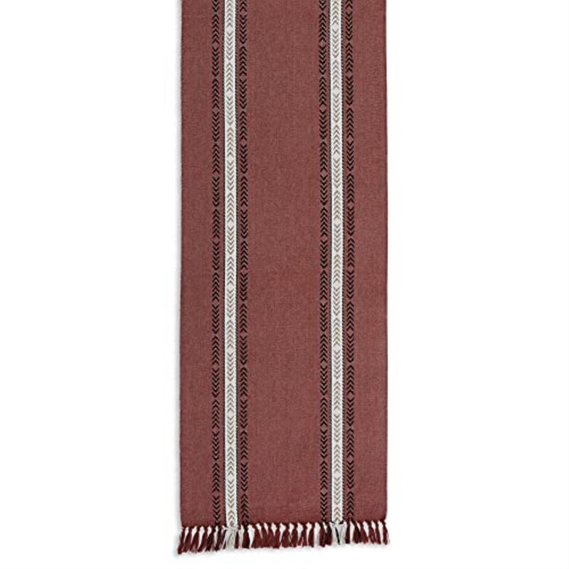Design Imports DII Clay Dobby Striped Fringe Ribbed Table Runner 14x72 - Image 2