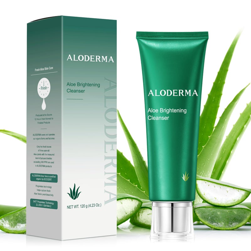 Aloderma Skin Brightening Face Cleanser Made with Organic Aloe Vera - Natural Brightening Daily Face Wash with Niacinamide & Papaya for Radiant Skin Tone - Natural Formula for Everyday Use, 4.2oz - Image 1