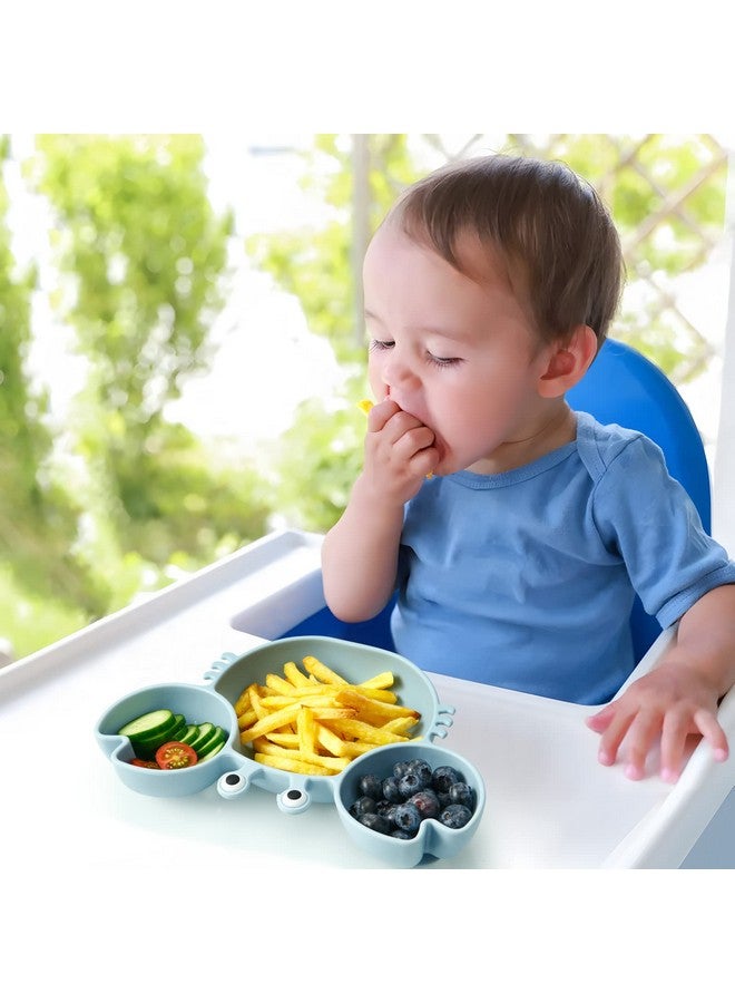 باندا إير مجموعة من طبقي شفط سيليكون للأطفال من باندا إير، طبق طعام مقسم غير قابل للكسر للأطفال الصغار مع عبوتين من الملاعق للتغذية الذاتية، مجموعة أدوات تغذية للأطفال الصغار، مستلزمات طعام للأطفال، على شكل سرطان البحر - أزرق وأخضر - Image 2