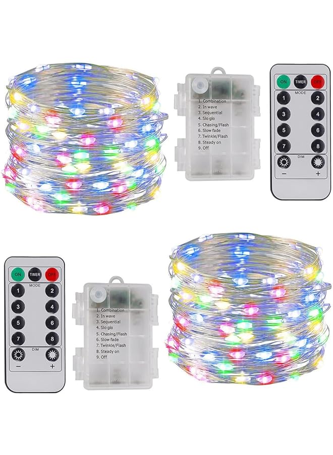 The Bros 2 Pack 20 metre 200 LED Fairy Lights Battery Operated Lights with Remote Waterproof 8 Modes Twinkle String lamp for Christmas, Bedroom, Garden,Valentine's Day Decoration (Colorful) - Image 1