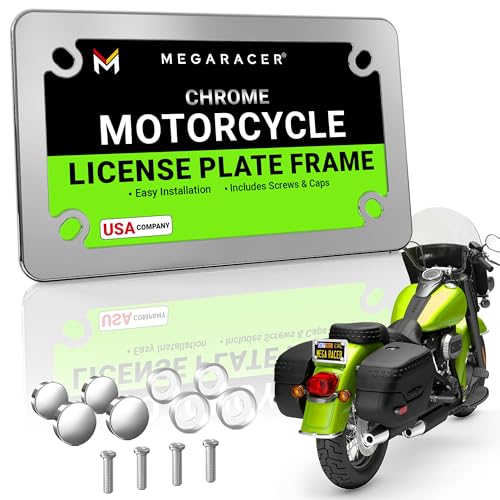 Mega Racer إطار لوحة ترخيص دراجة نارية من الكروم المرآة الفاخرة 1 عبوة - فولاذ مقاوم للصدأ، خالي من الاهتزاز، قانوني في الشارع لحامل علامة الموتور/السكوتر، يناسب هارلي ديفيدسون وهوندا، Porta Placa Para Moto - Image 1